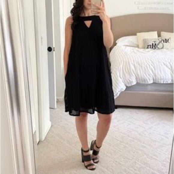 HOPE & HARLOW Mini Mod Swing Dress Sz 10 A-Line Black Knit Eyelet Retro Twee LBD - Picture 5 of 12